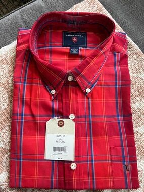 Saddlebred Red and Blue Plaid Button-Down Shirt